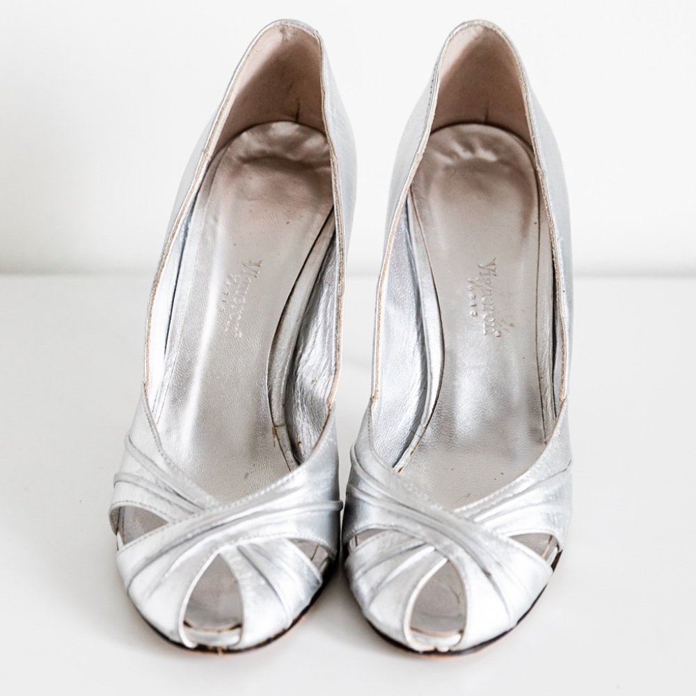 Silver peep toe pumps - size 36 / US6
